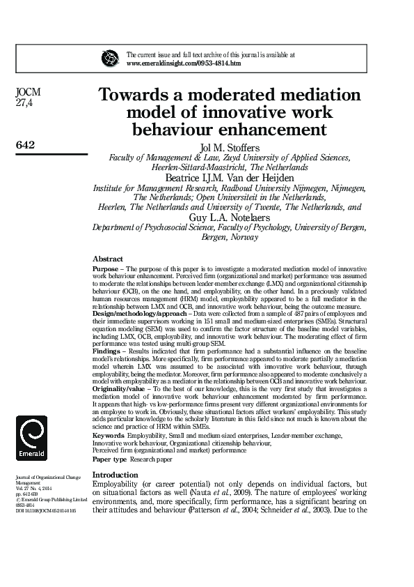 (PDF) Towards a moderated mediation model of innovative work behaviour ...