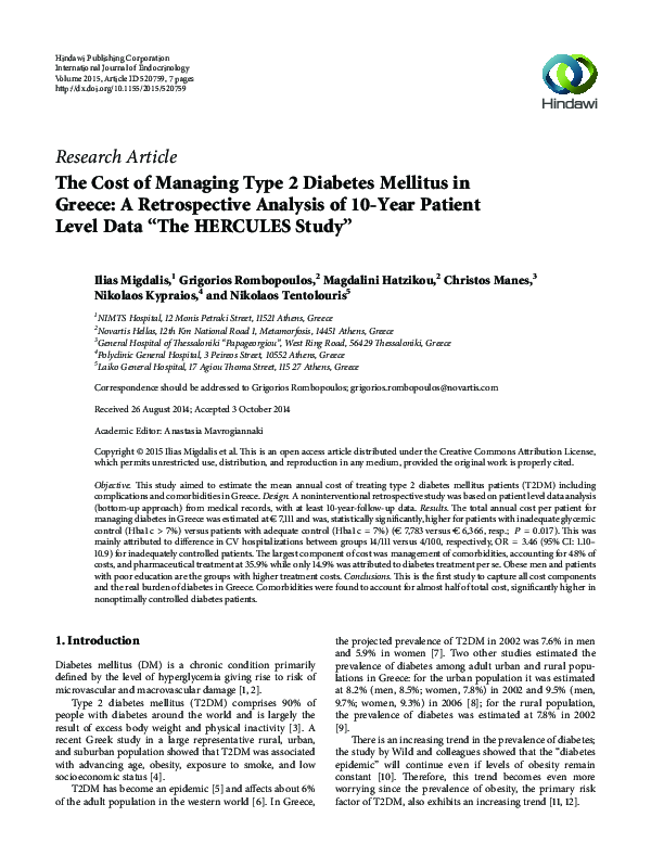 (PDF) The Cost of Managing Type 2 Diabetes Mellitus in Greece: A ...