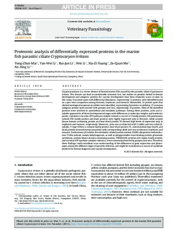 (PDF) Proteomic analysis of differentially expressed proteins in ...