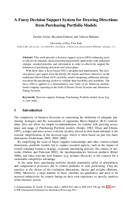 (PDF) A Fuzzy Decision Support System for Drawing Directions from ...