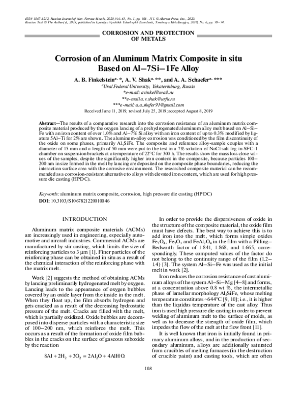 (PDF) Corrosion of an Aluminum Matrix Composite in situ Based on Al–7Si ...