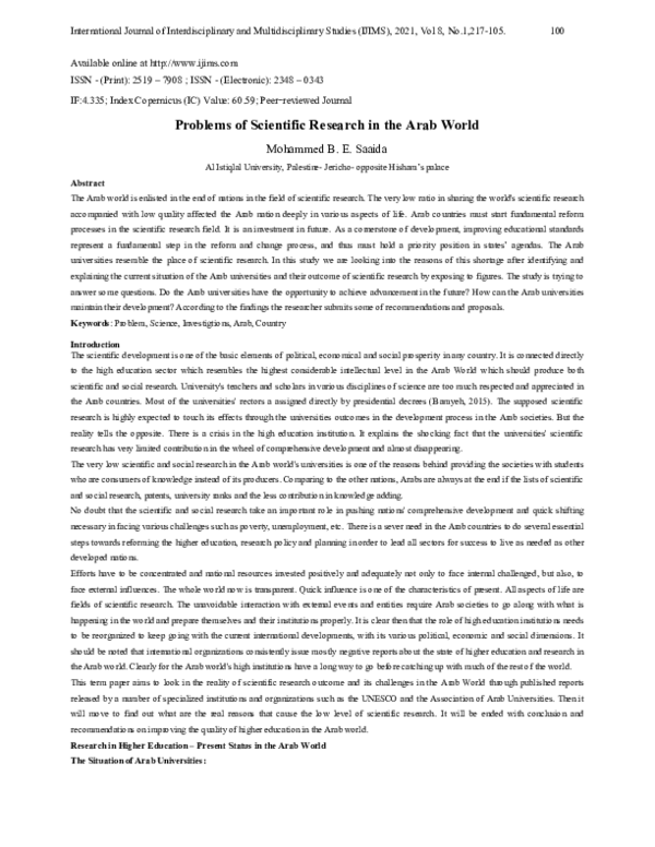 (PDF) Problems of Scientific Research in the Arab World
