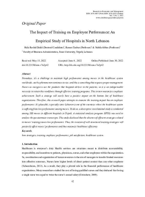 (PDF) The Impact of Training on Employee Performance: An Empirical ...