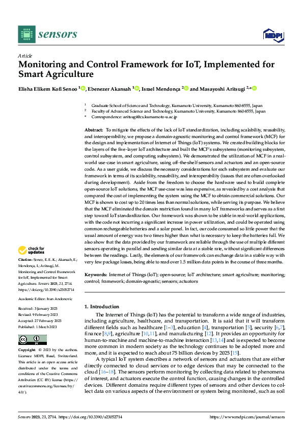 (PDF) Monitoring and Control Framework for IoT, Implemented for Smart ...