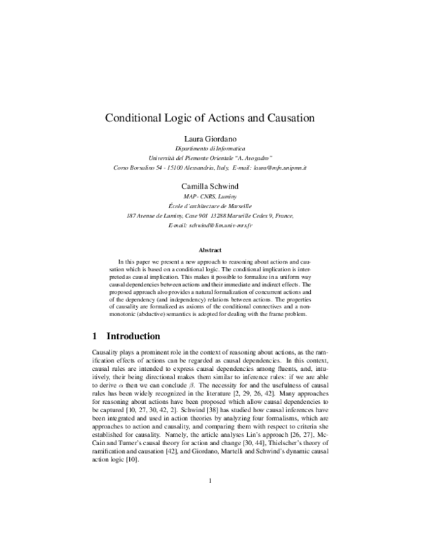 (PDF) Conditional logic of actions and causation