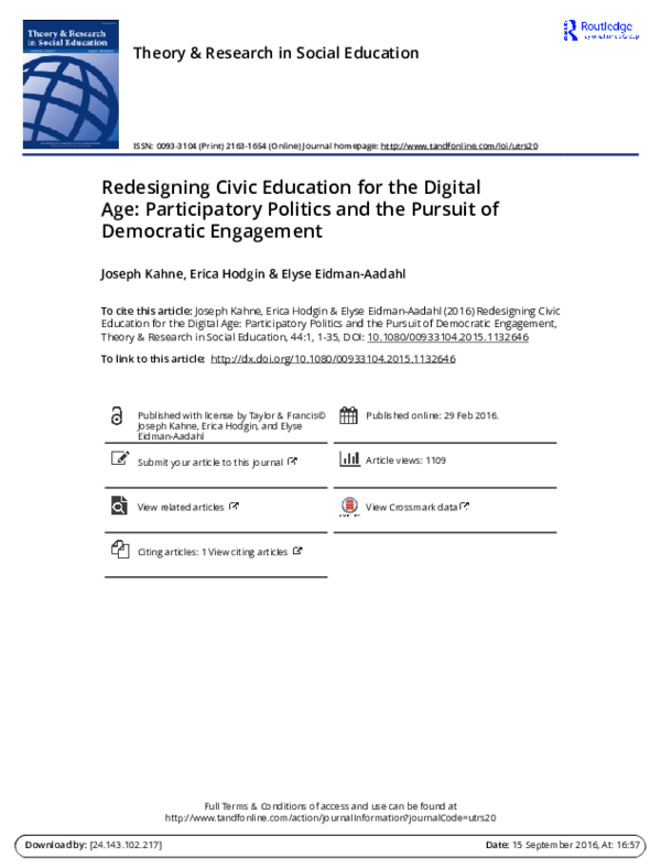 (PDF) Redesigning Civic Education for the Digital Age: Participatory ...