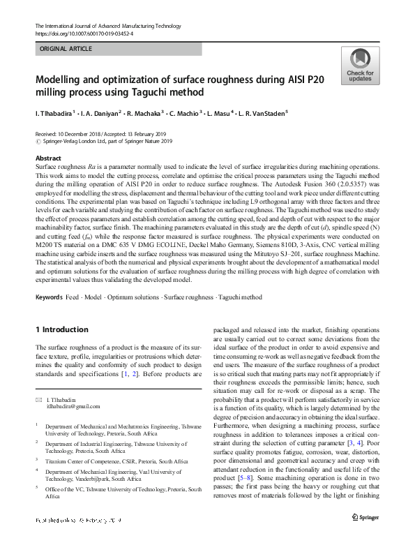 (PDF) Modelling and Optimization of the Surface Roughness in High Speed ...