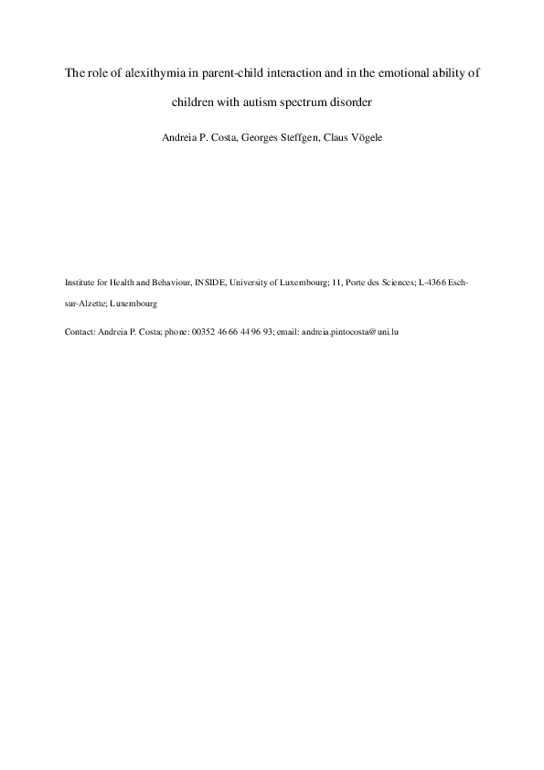 (PDF) The role of alexithymia in parent-child interaction and in the ...