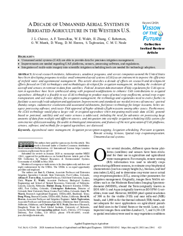 (PDF) A Decade of Unmanned Aerial Systems in Irrigated Agriculture in ...