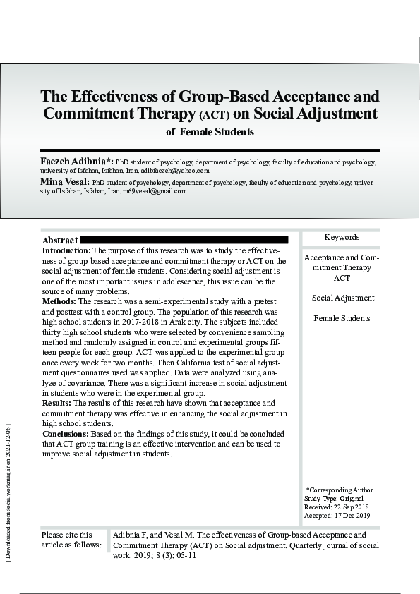 (PDF) The Effectiveness of Group-Based Acceptance and Commitment ...
