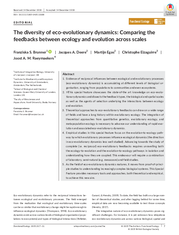(PDF) The diversity of eco‐evolutionary dynamics: Comparing the ...