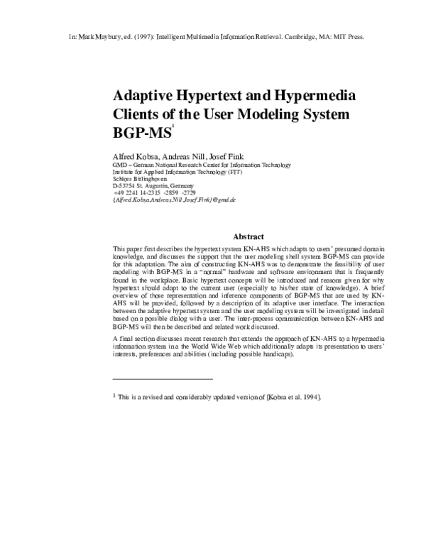 (PDF) Adaptive Hypertext and Hypermedia