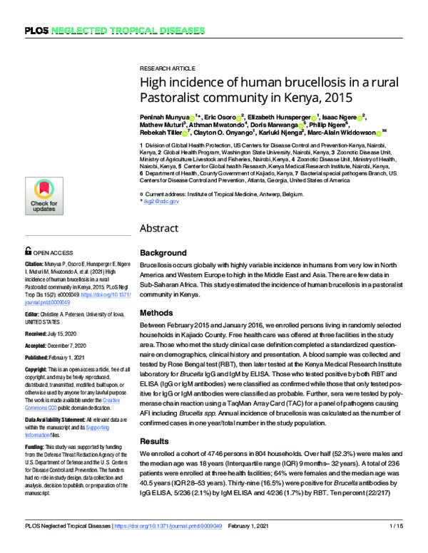 (PDF) High incidence of human brucellosis in a rural Pastoralist ...