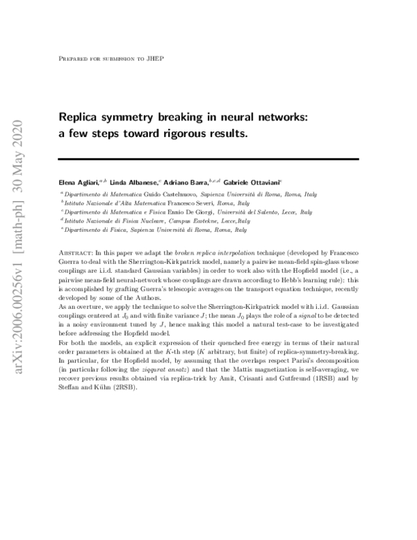 (PDF) Replica symmetry breaking in neural networks: a few steps toward ...