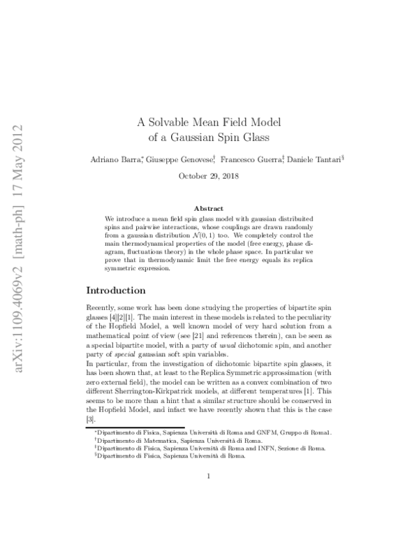 (PDF) A Solvable Mean Field Model of a Gaussian Spin Glass | Adriano ...