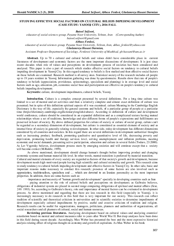 (PDF) Studying Effective Social Factors on Cultural Beliefs Impeding ...