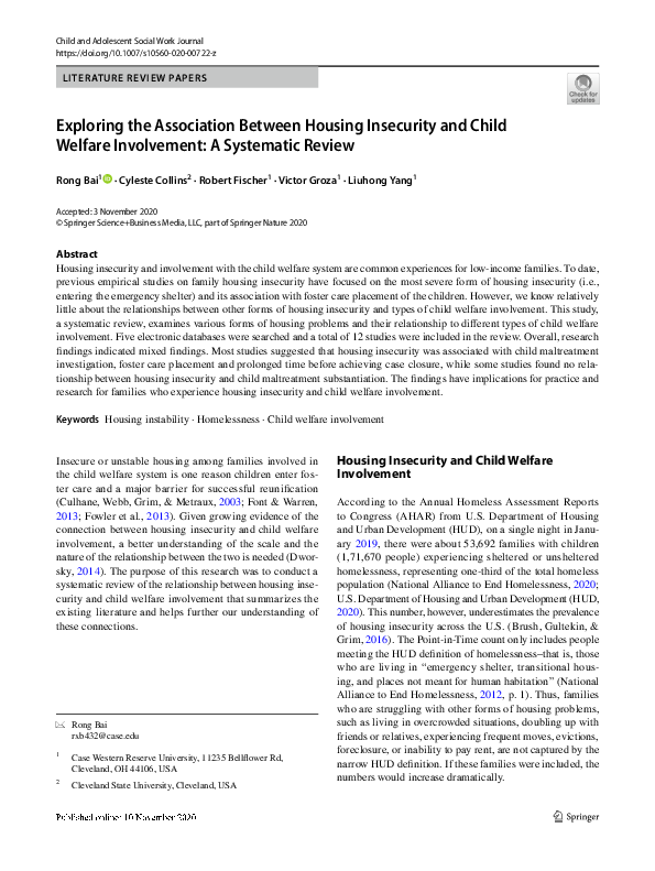 (PDF) Exploring the Association Between Housing Insecurity and Child ...