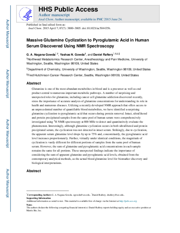 Massive Glutamine Cyclization to Pyroglutamic Acid in Human Serum Discovered Using NMR Spectroscopy