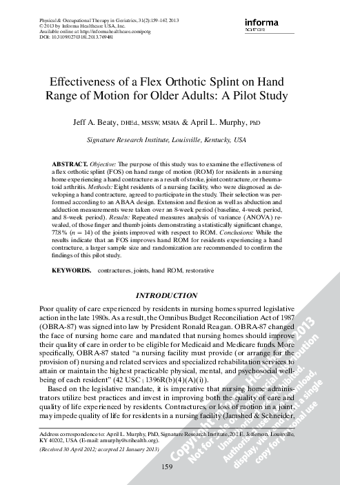 (PDF) Effectiveness of a Flex Orthotic Splint on Hand Range of Motion ...