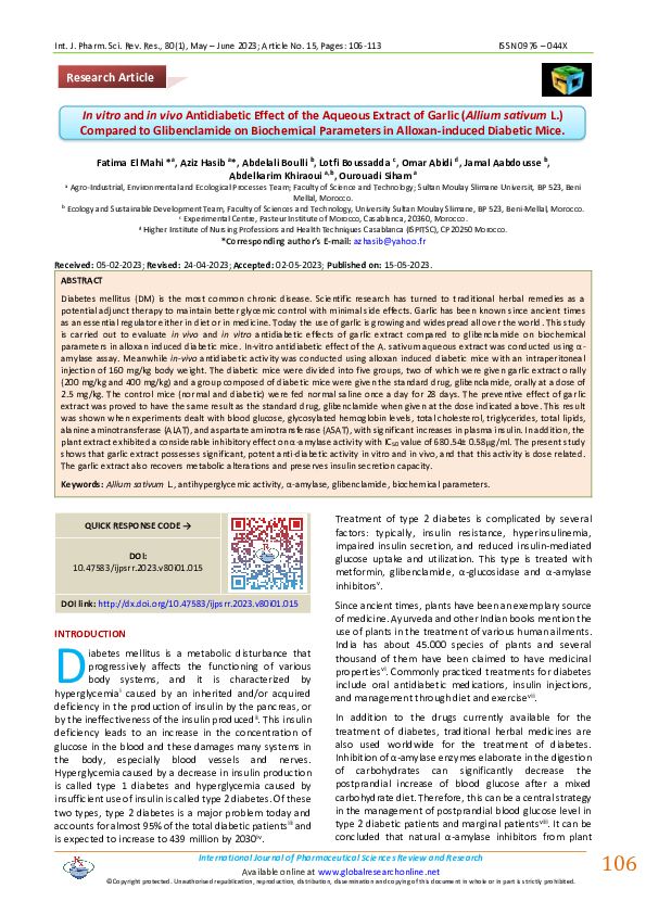 (PDF) In vitro and in vivo Antidiabetic Effect of the Aqueous Extract ...
