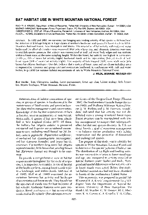 (PDF) Bat Habitat Use in White Mountain National Forest