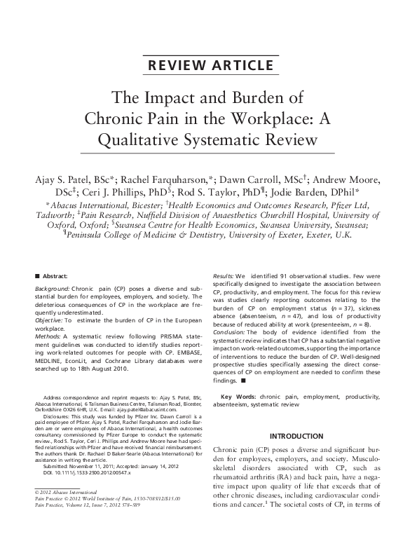 (PDF) The impact and burden of chronic pain in the workplace: a ...