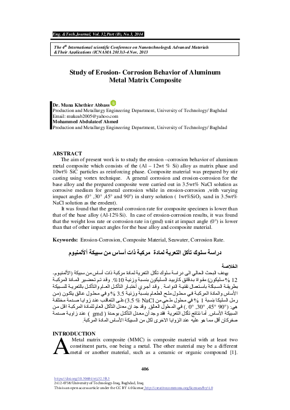 (PDF) Study of Erosion- Corrosion Behavior of Aluminum Metal Matrix ...
