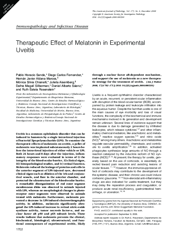 (PDF) Therapeutic Effect of Melatonin in Experimental Uveitis | Diego ...