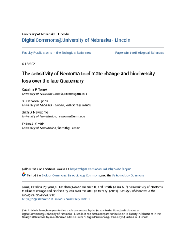 (PDF) The sensitivity of Neotoma to climate change and biodiversity ...