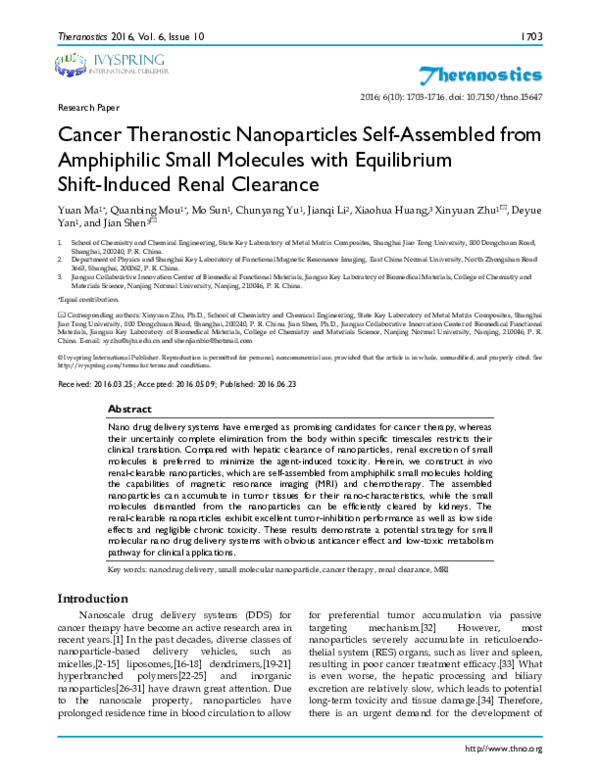 (PDF) Cancer Theranostic Nanoparticles Self-Assembled from Amphiphilic ...