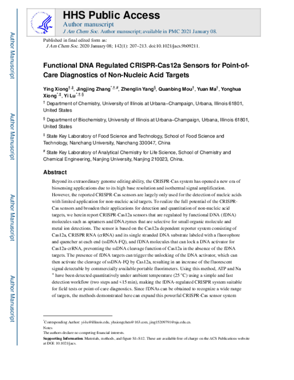 (PDF) Functional DNA Regulated CRISPR-Cas12a Sensors for Point-of-Care ...