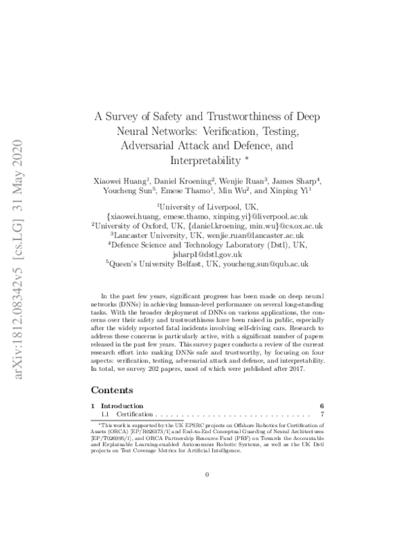 (PDF) A Survey of Safety and Trustworthiness of Deep Neural Networks ...