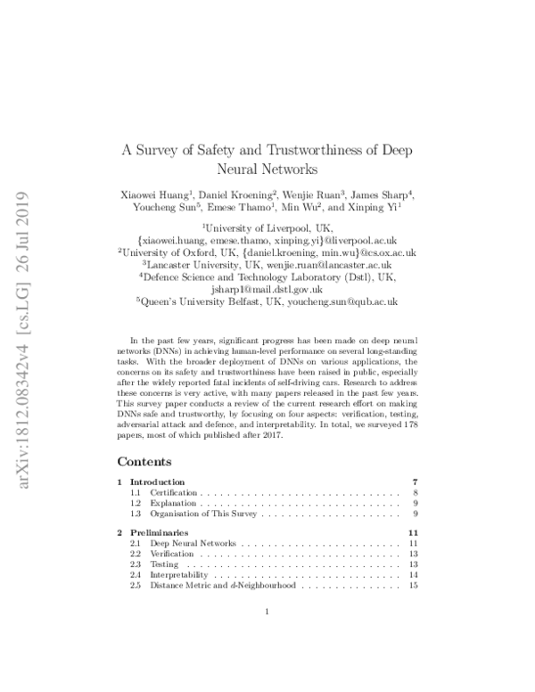 (PDF) A Survey of Safety and Trustworthiness of Deep Neural Networks