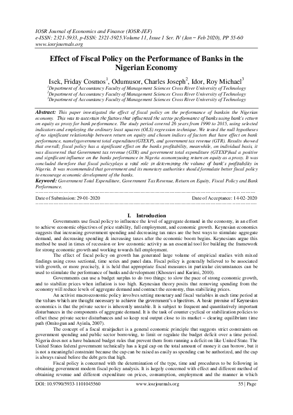 (PDF) Effect of Fiscal Policy on the Performance of Banks in the ...