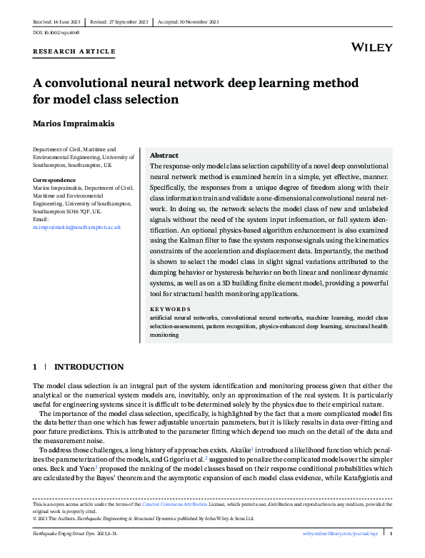 (PDF) A convolutional neural network deep learning method for model ...