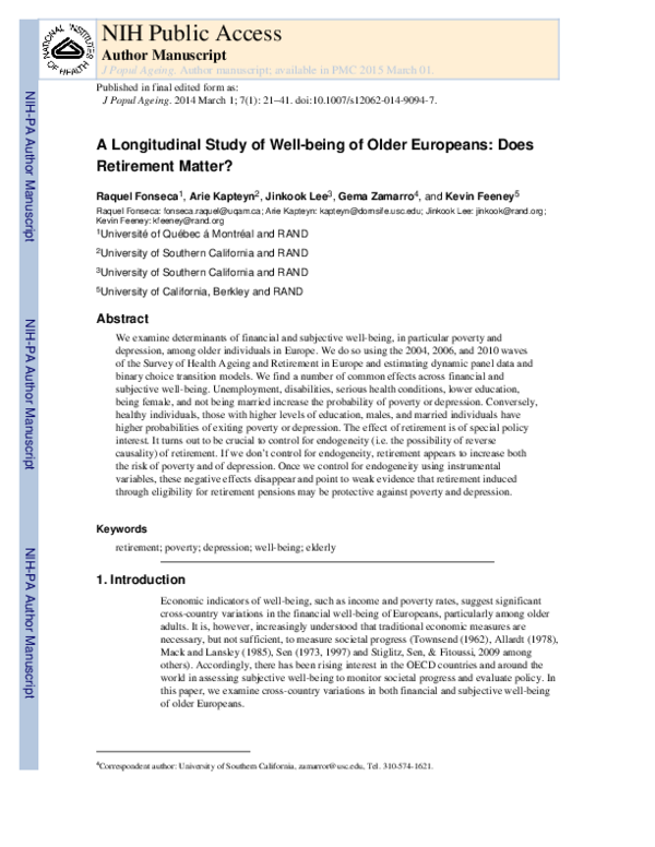 (PDF) A Longitudinal Study of Well-Being of Older Europeans: Does ...