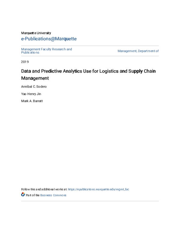 (PDF) Data and Predictive Analytics Use for Logistics and Supply Chain ...
