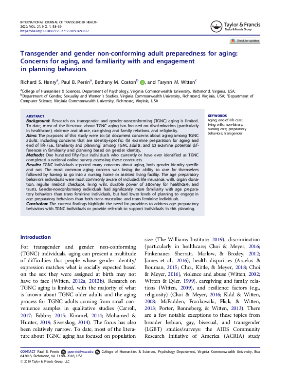 (PDF) Transgender and gender non-conforming adult preparedness for ...