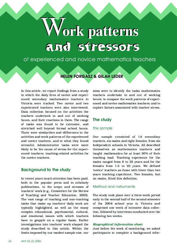 (PDF) Work patterns and stressors Work patterns