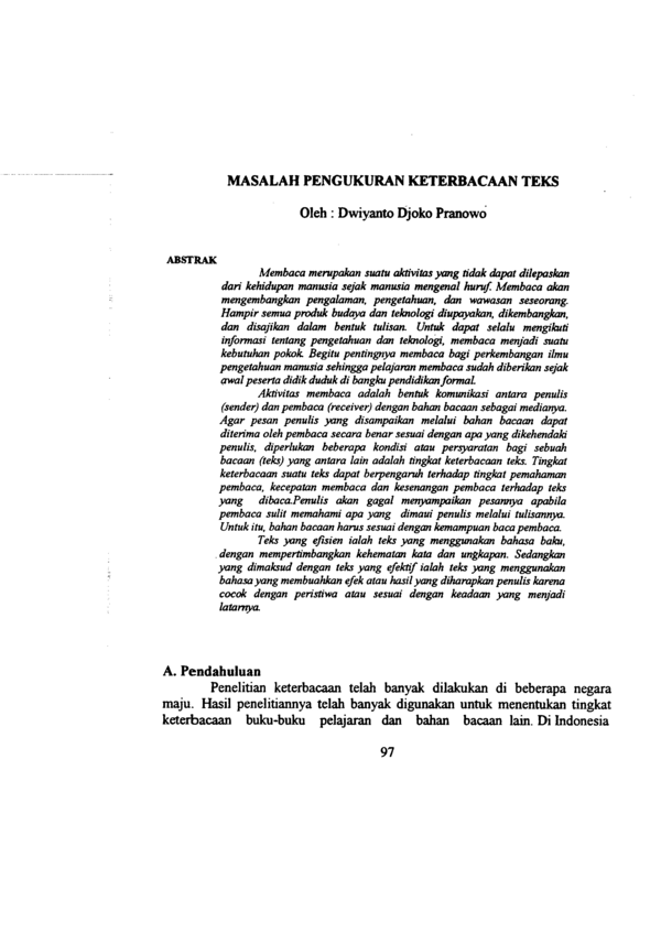 (PDF) Masalah Pengukuran Keterbacaan Teks | Dwiyanto Djoko Pranowo, Dr ...