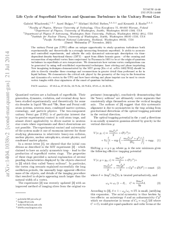 (PDF) Life Cycle of Superfluid Vortices in the Unitary Fermi Gas