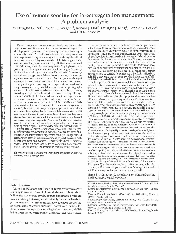 (PDF) Use of remote sensing for forest vegetation management: A problem ...