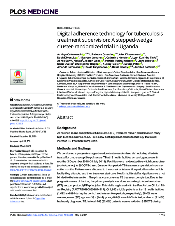 (PDF) Digital adherence technology for tuberculosis treatment ...
