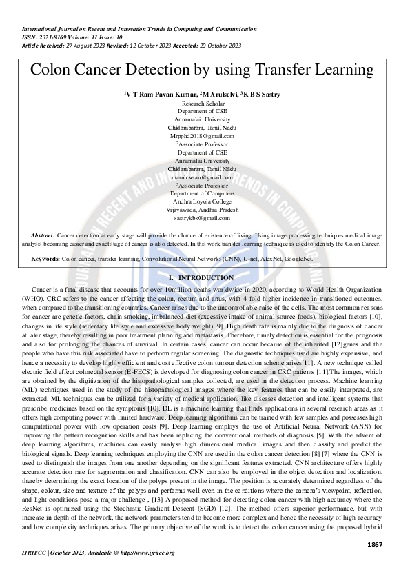(PDF) Colon Cancer Detection by using Transfer Learning