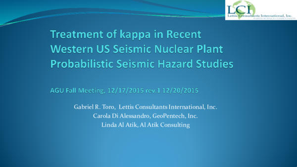 (PDF) Treatment of kappa in Recent Western US Seismic Nuclear Plant ...