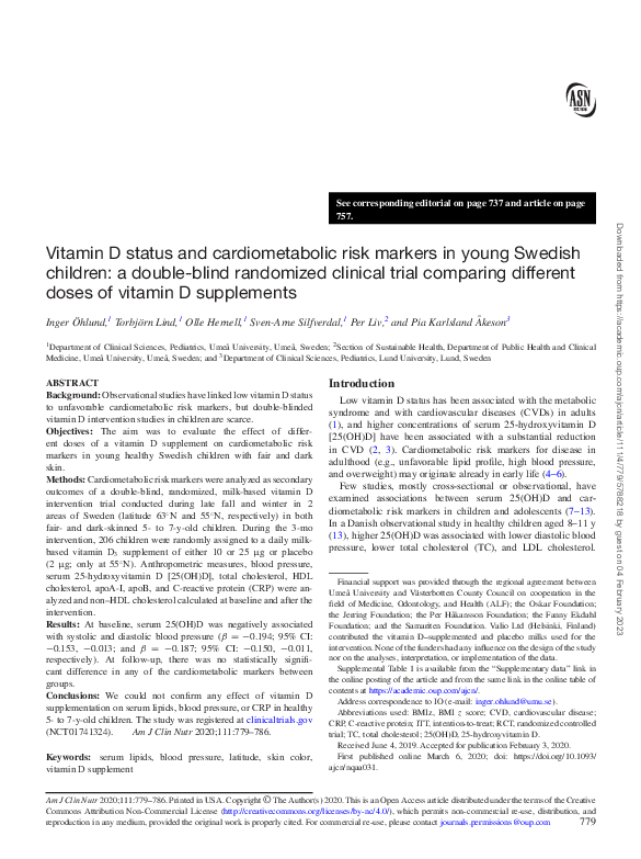 (PDF) Vitamin D status and cardiometabolic risk markers in young ...