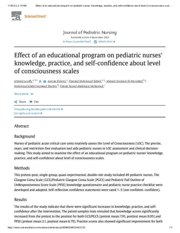 (PDF) Effect of an educational program on pediatric nurses' knowledge ...