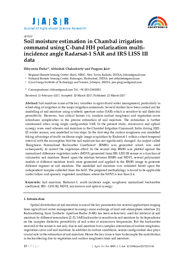 (PDF) Soil moisture estimation in Chambal irrigation command using C ...