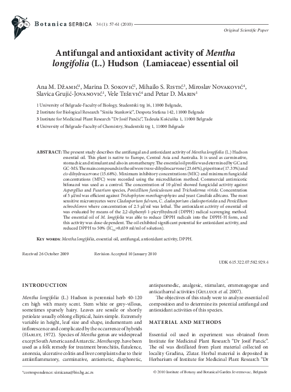 (PDF) Antifungal and antioxidant activity of Mentha longifolia (L ...