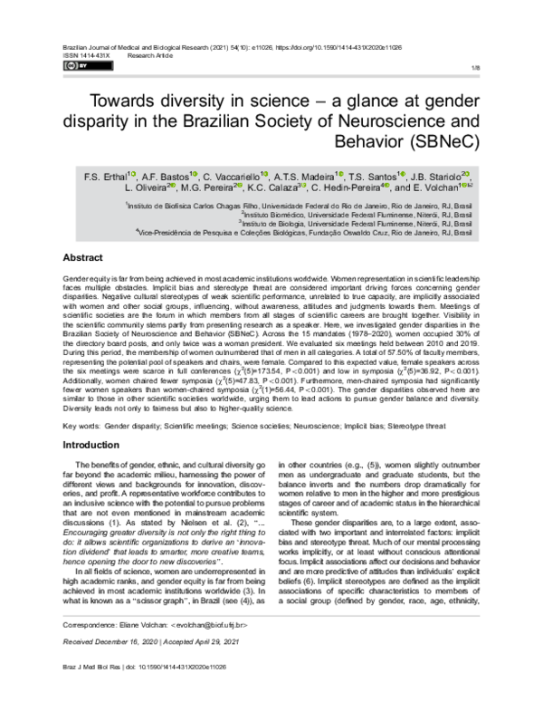 (PDF) Towards diversity in science - a glance at gender disparity in ...
